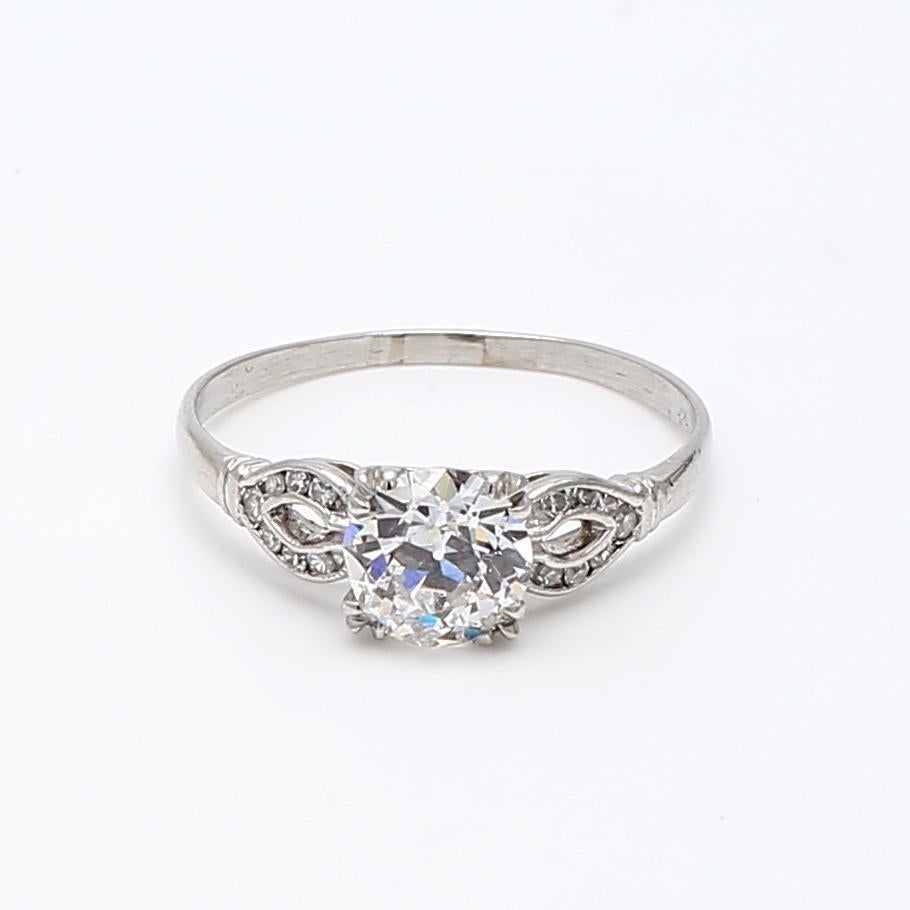 Anillo de compromiso en platino de 1,54 quilates talla europea antigua J SI1 y diamantes