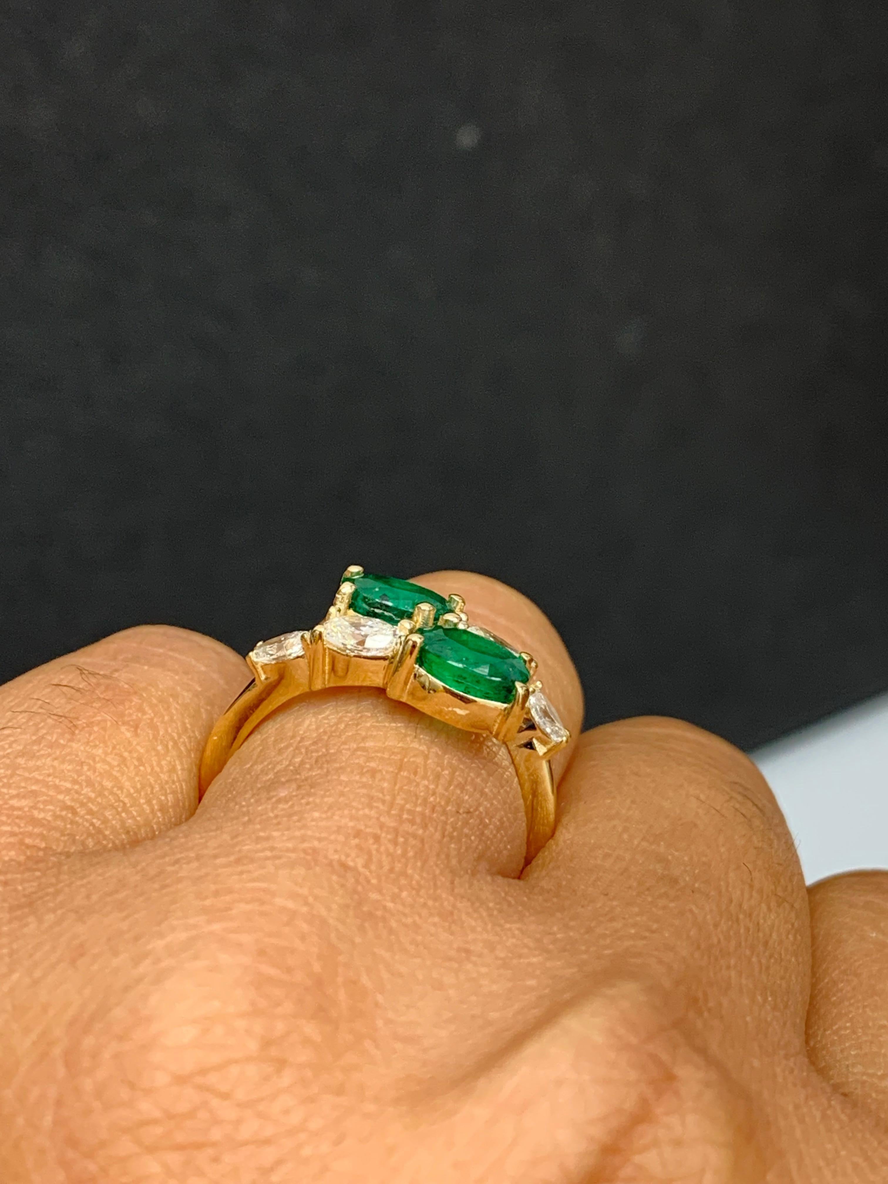 1.54 Carat Oval Cut Emerald Diamond Toi Et Moi Engagement Ring 14K Yellow Gold For Sale 4