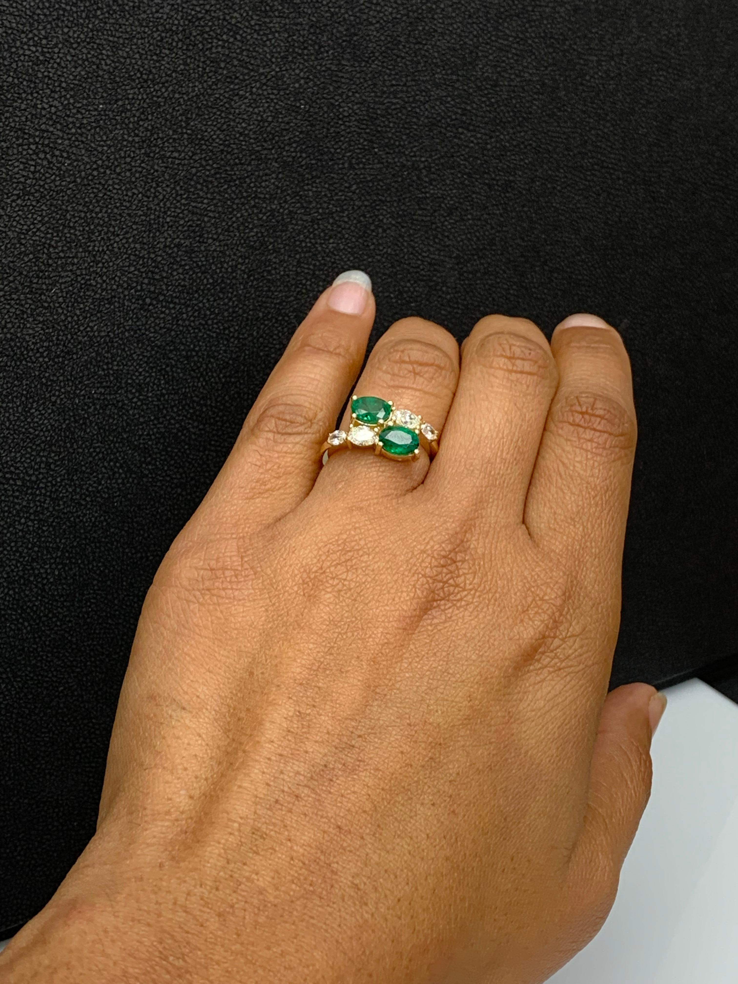 1,54 Karat Ovalschliff Smaragd Diamant Toi Et Moi Verlobungsring 14K Gelbgold 8