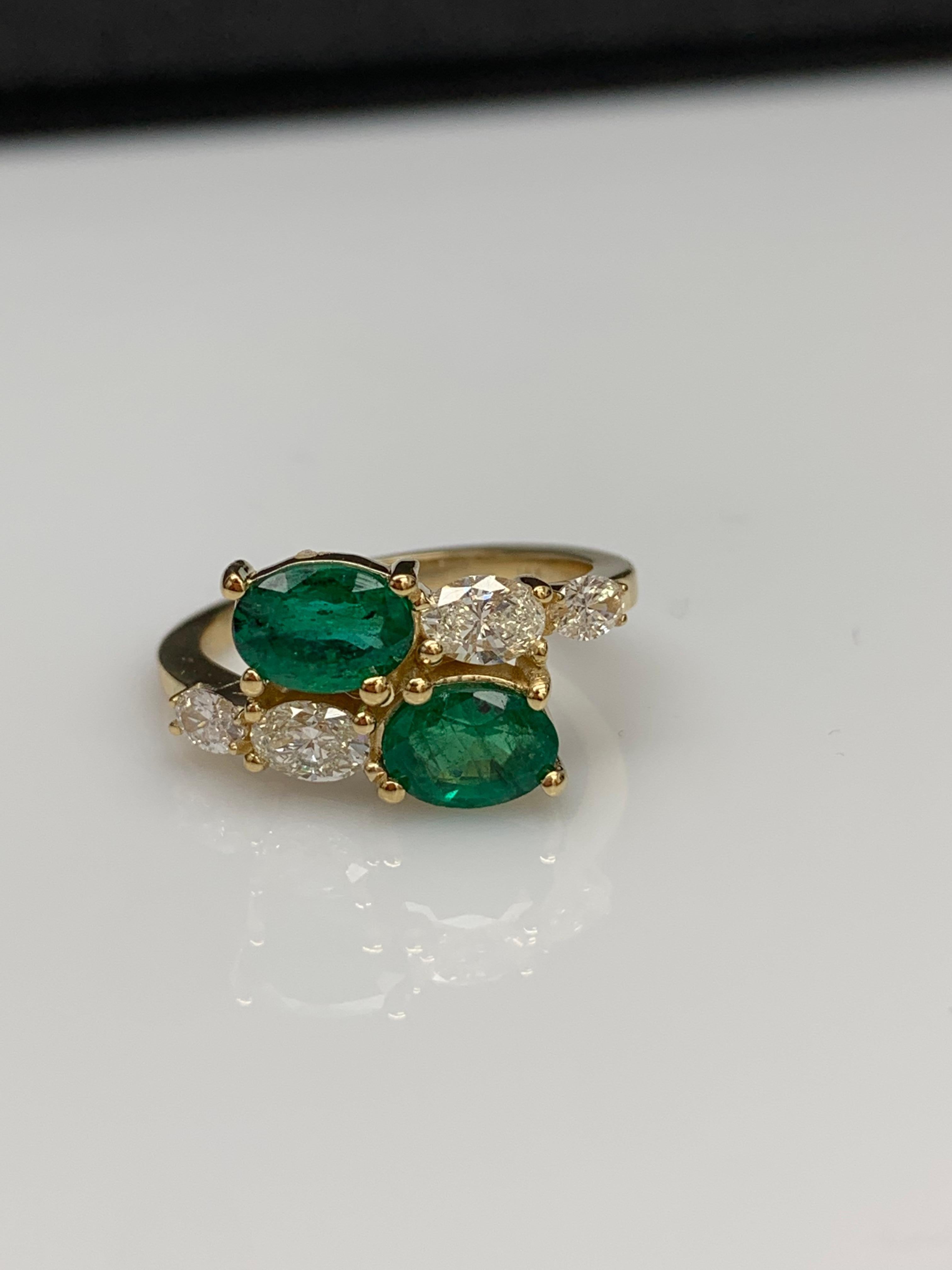 1.54 Carat Oval Cut Emerald Diamond Toi Et Moi Engagement Ring 14K Yellow Gold For Sale 8