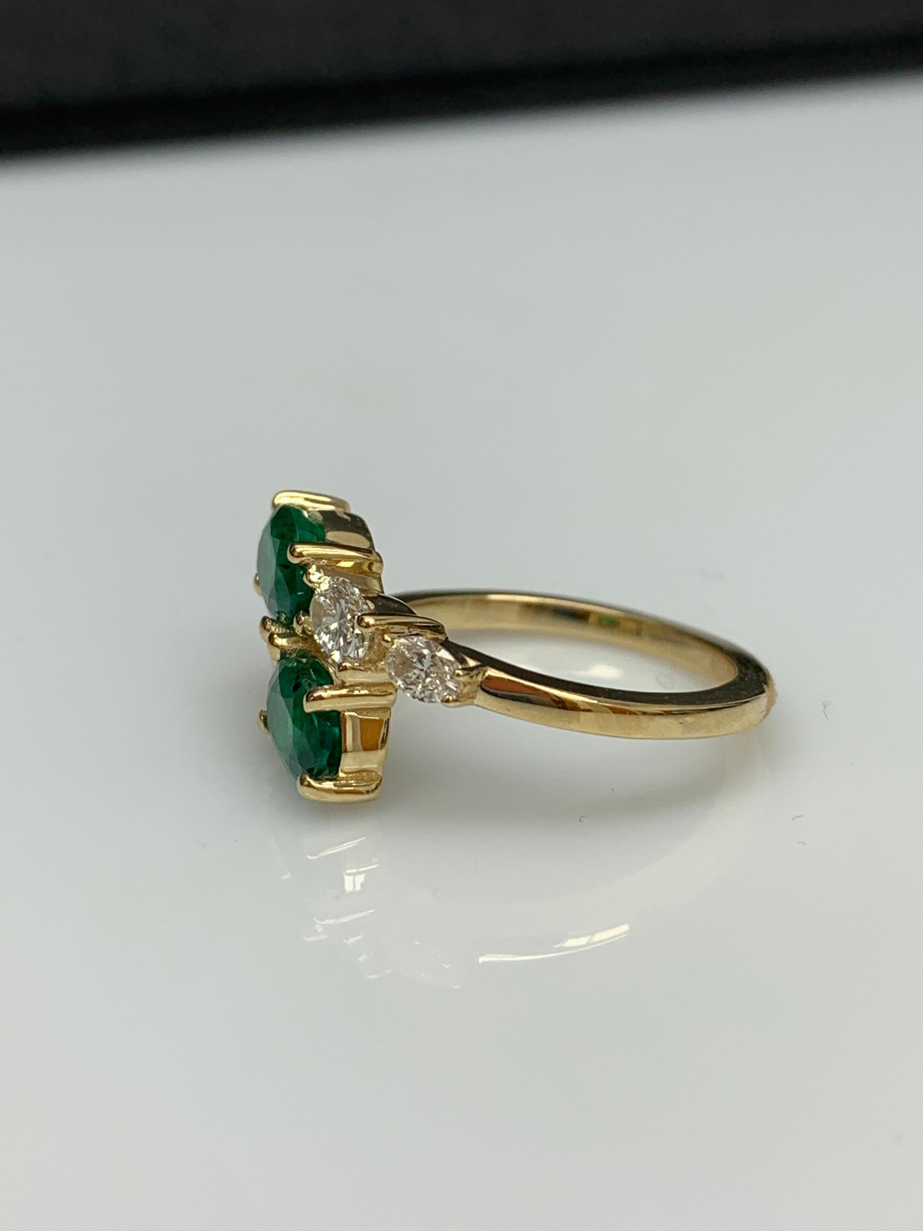 1.54 Carat Oval Cut Emerald Diamond Toi Et Moi Engagement Ring 14K Yellow Gold For Sale 9