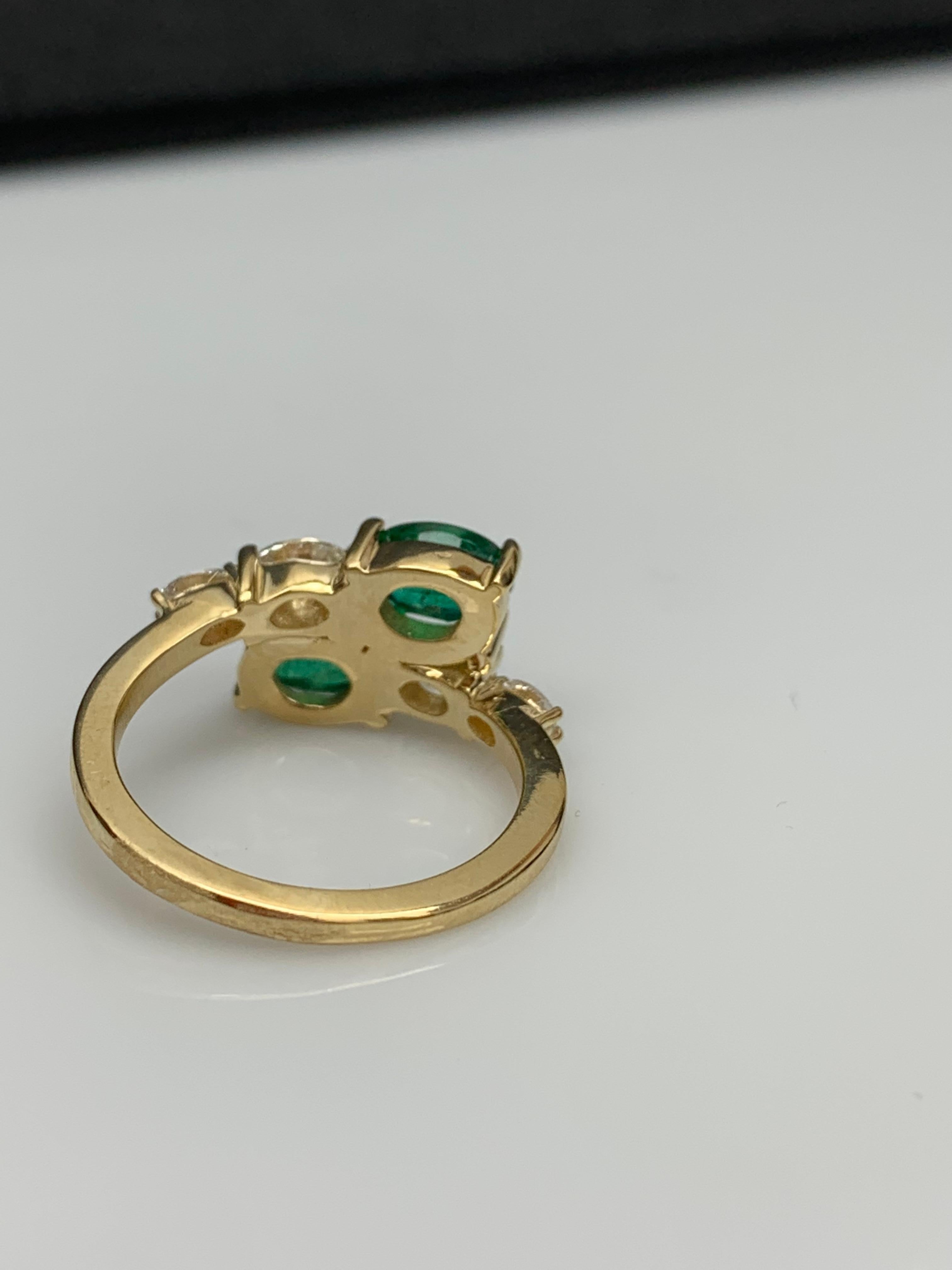 1.54 Carat Oval Cut Emerald Diamond Toi Et Moi Engagement Ring 14K Yellow Gold For Sale 10