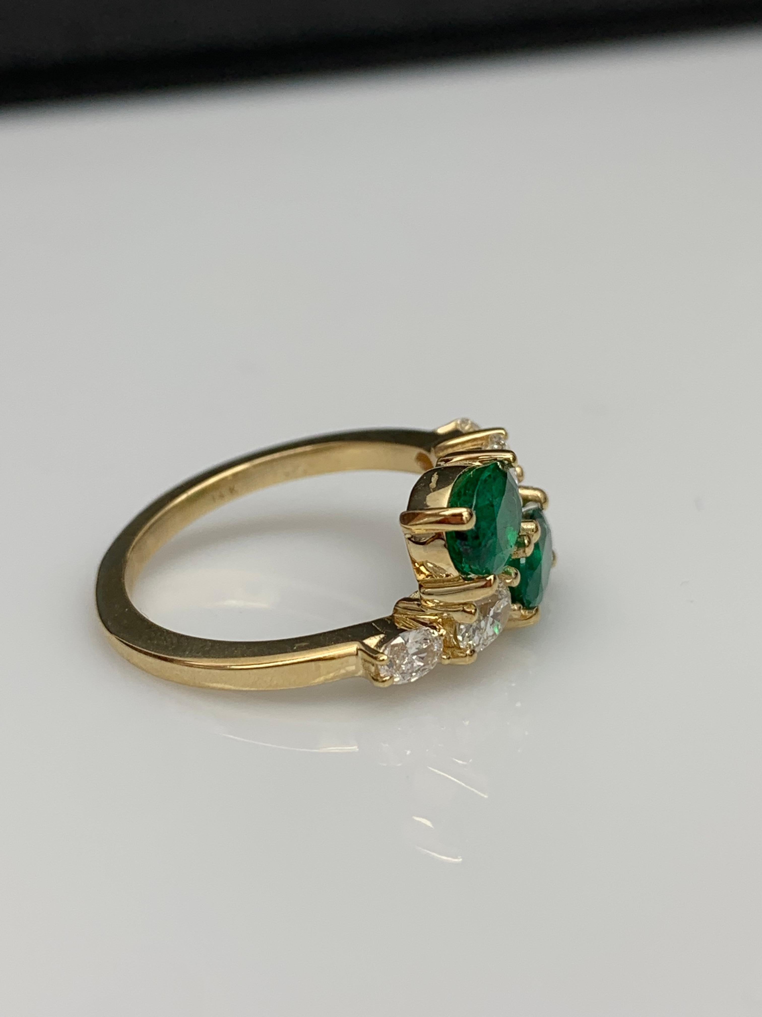 1.54 Carat Oval Cut Emerald Diamond Toi Et Moi Engagement Ring 14K Yellow Gold For Sale 11