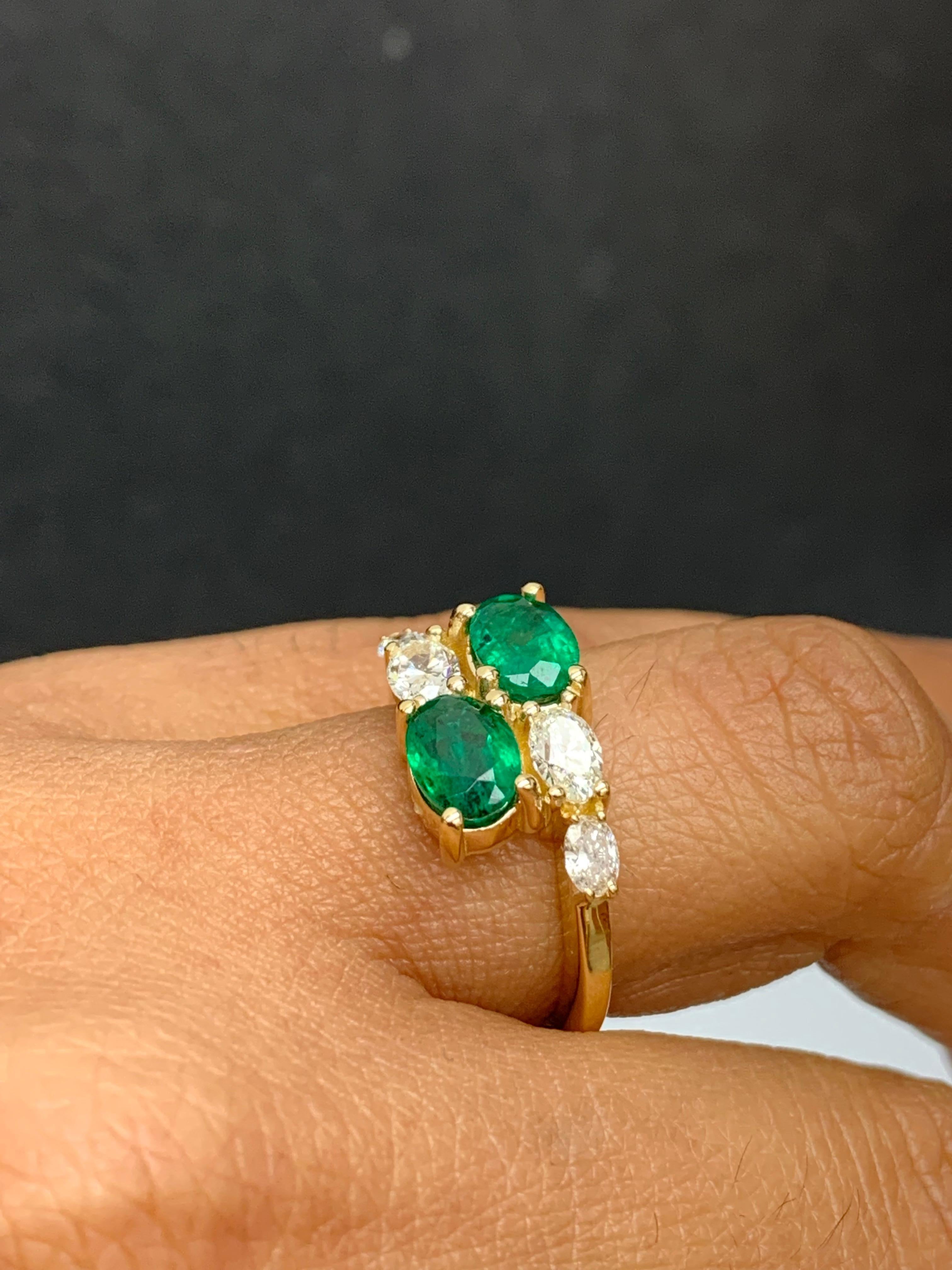 1.54 Carat Oval Cut Emerald Diamond Toi Et Moi Engagement Ring 14K Yellow Gold In New Condition For Sale In NEW YORK, NY