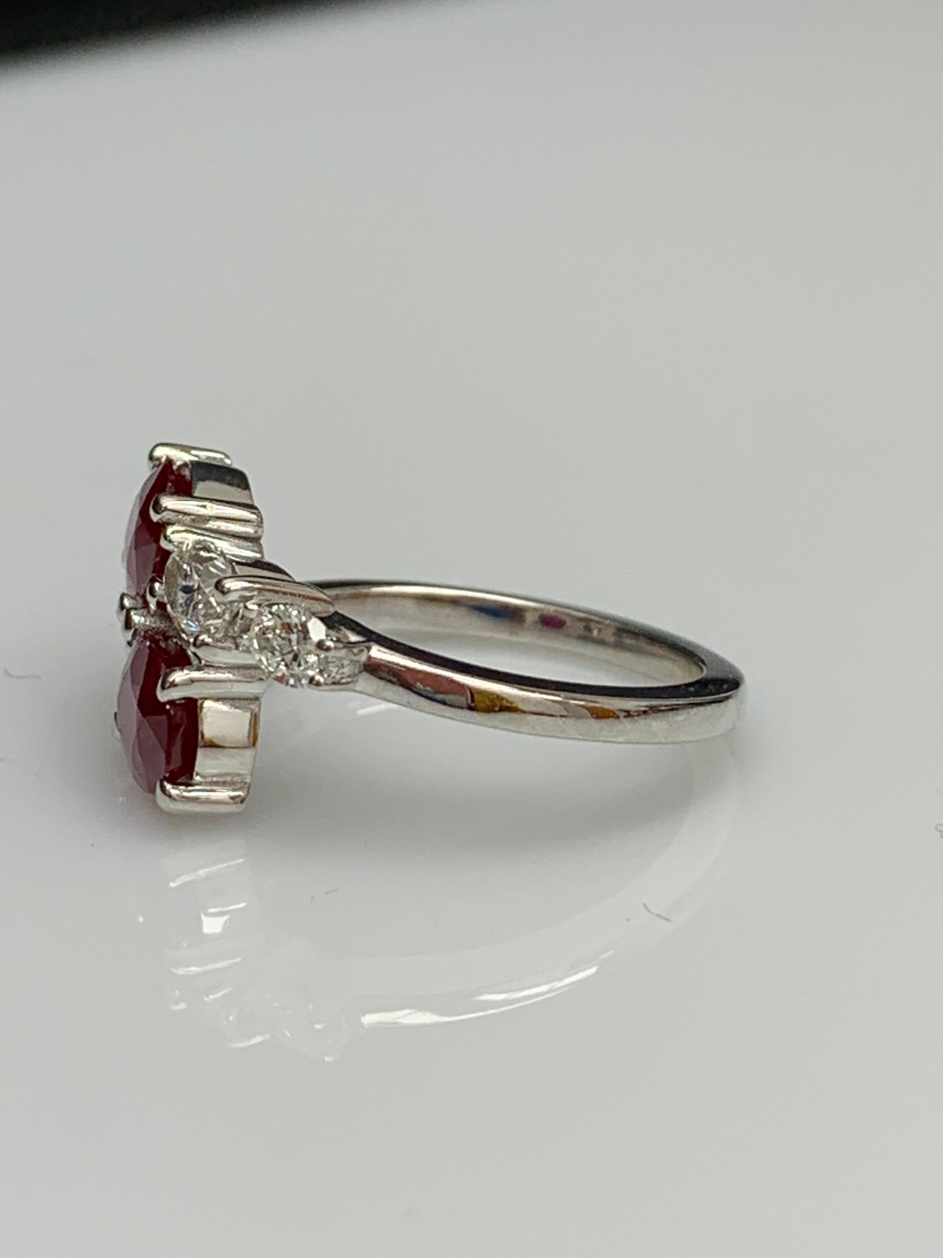 1.54 Carat Oval Cut Ruby Diamond Toi Et Moi Engagement Ring in 14K White Gold For Sale 8