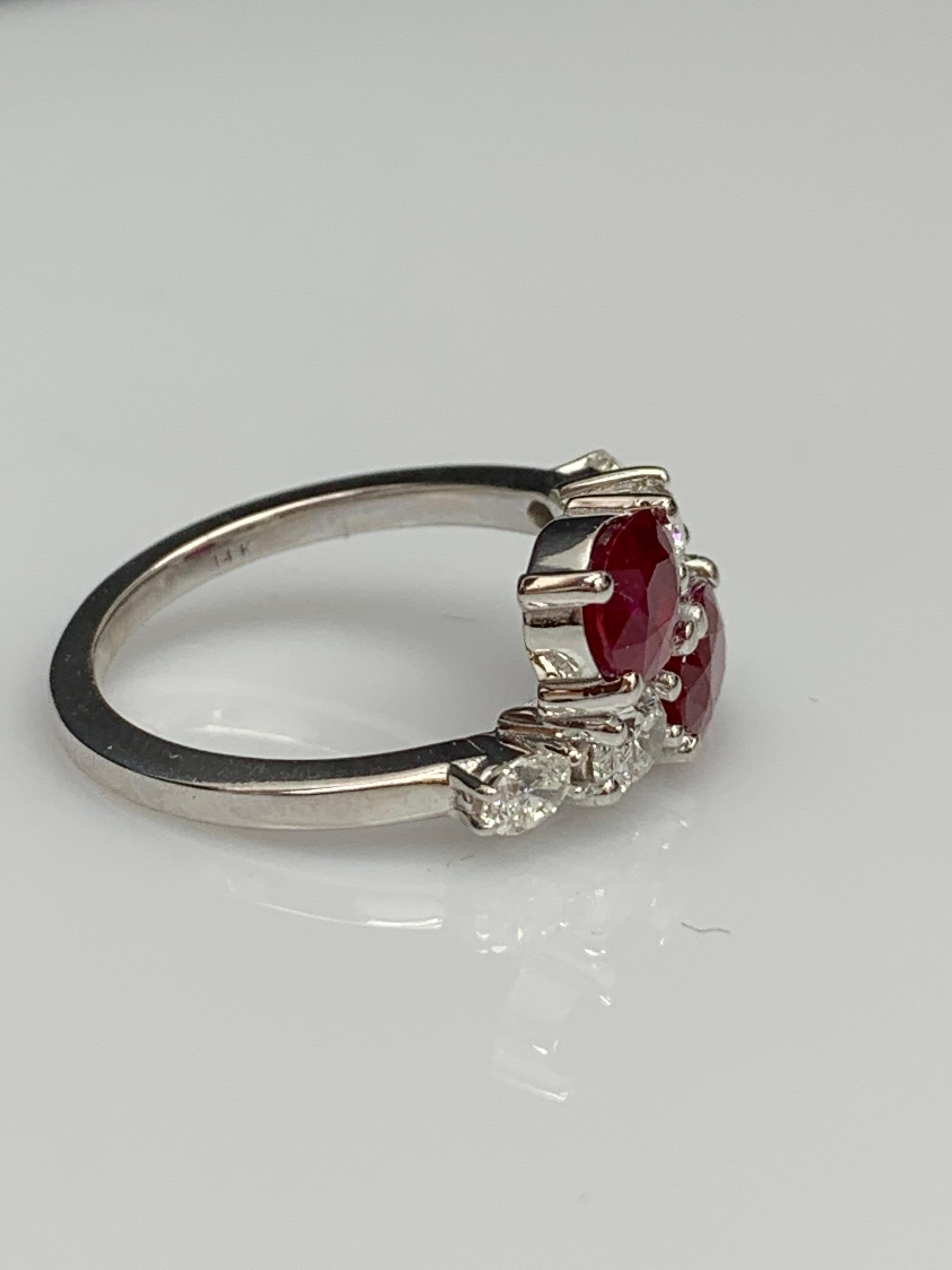 1.54 Carat Oval Cut Ruby Diamond Toi Et Moi Engagement Ring in 14K White Gold For Sale 10