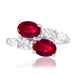 1.54 Carat Oval Cut Ruby Diamond Toi Et Moi Engagement Ring in 14K White Gold