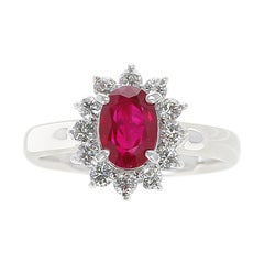 1.54 Carat Oval Ruby Engagement Ring with Diamond Halo, Platinum