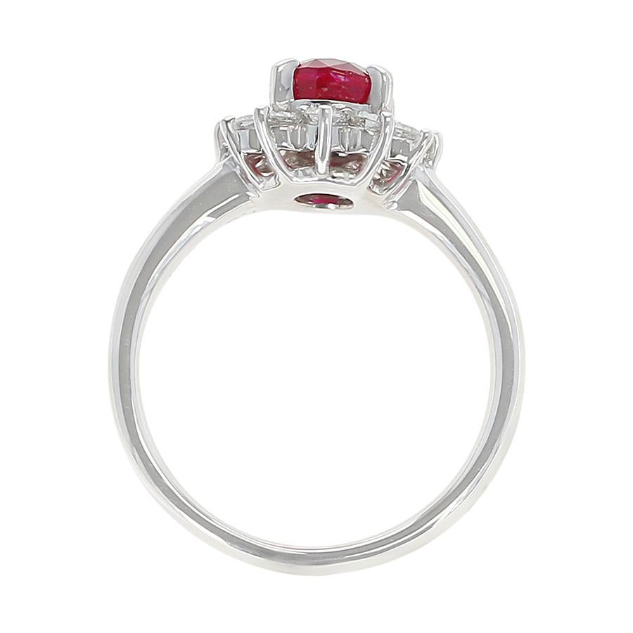 Oval Cut 1.54 Carat Oval Ruby Engagement Ring with Diamond Halo, Platinum For Sale