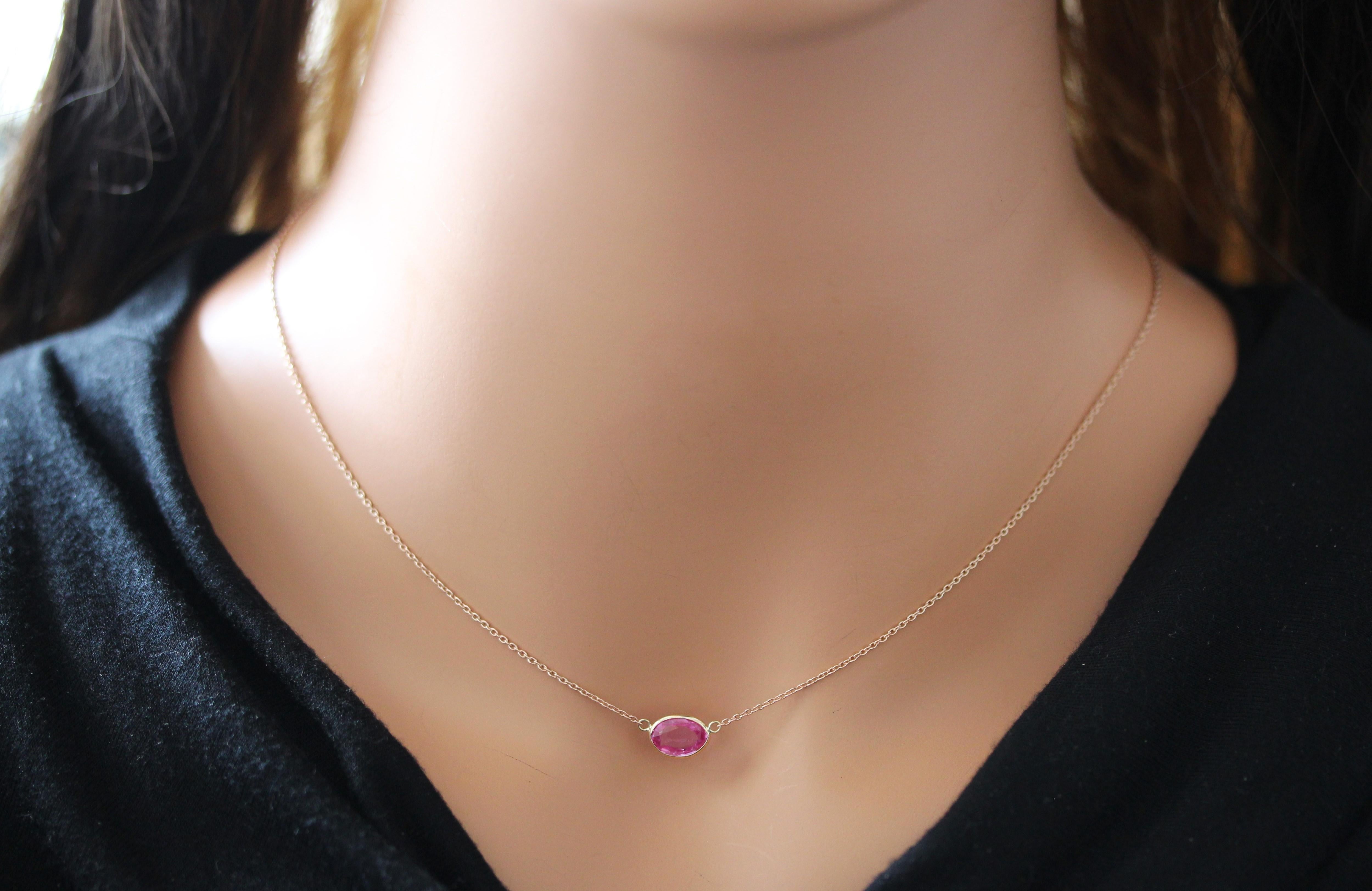 Contemporary 1.54 Carat Oval Sapphire Pink Fashion Necklaces In 14k Rose Gold For Sale