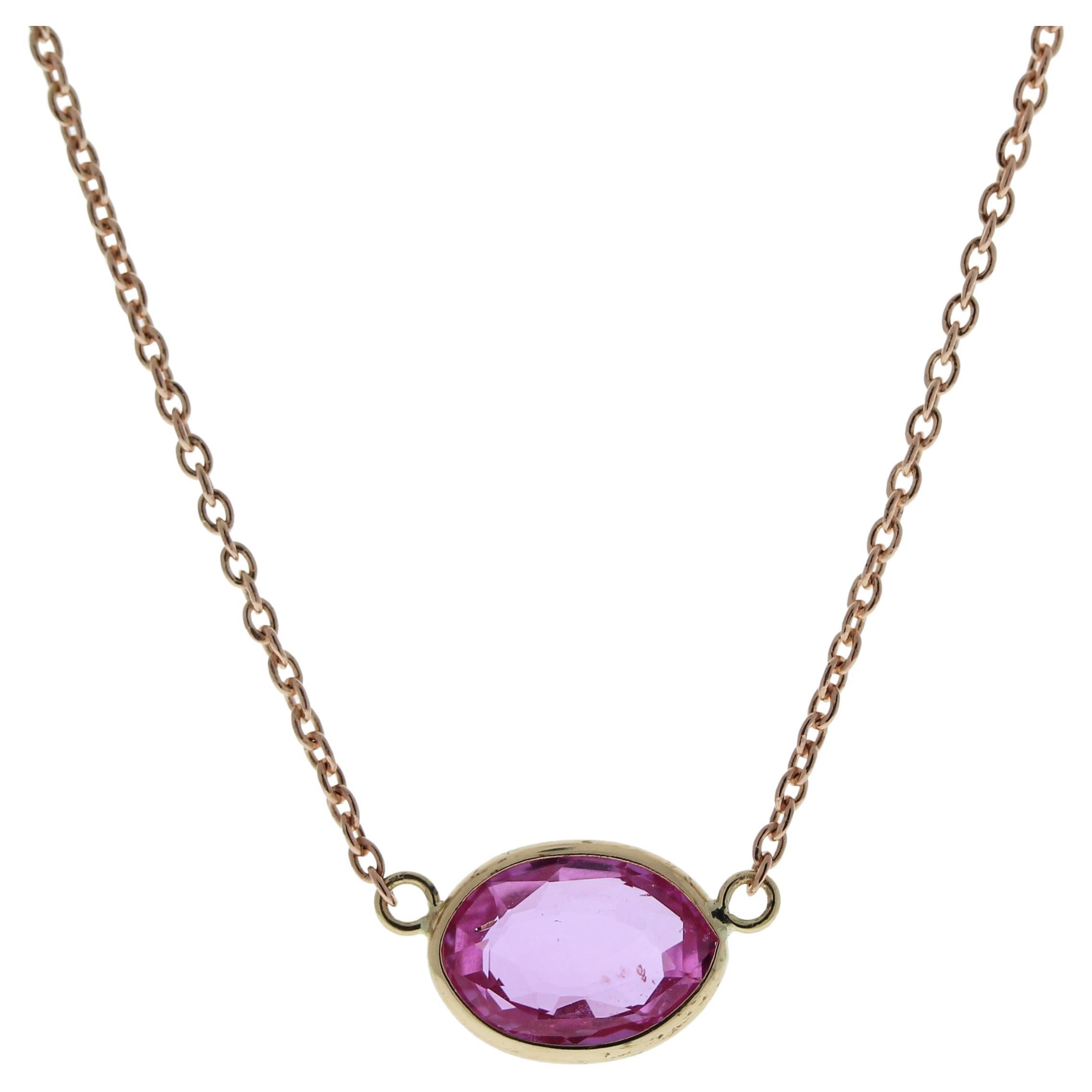 1.54 Carat Oval Sapphire Pink Fashion Necklaces In 14k Rose Gold For Sale