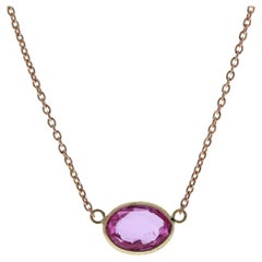 1,54 Karat Oval Saphir Rosa Mode-Halsketten aus 14k Roségold