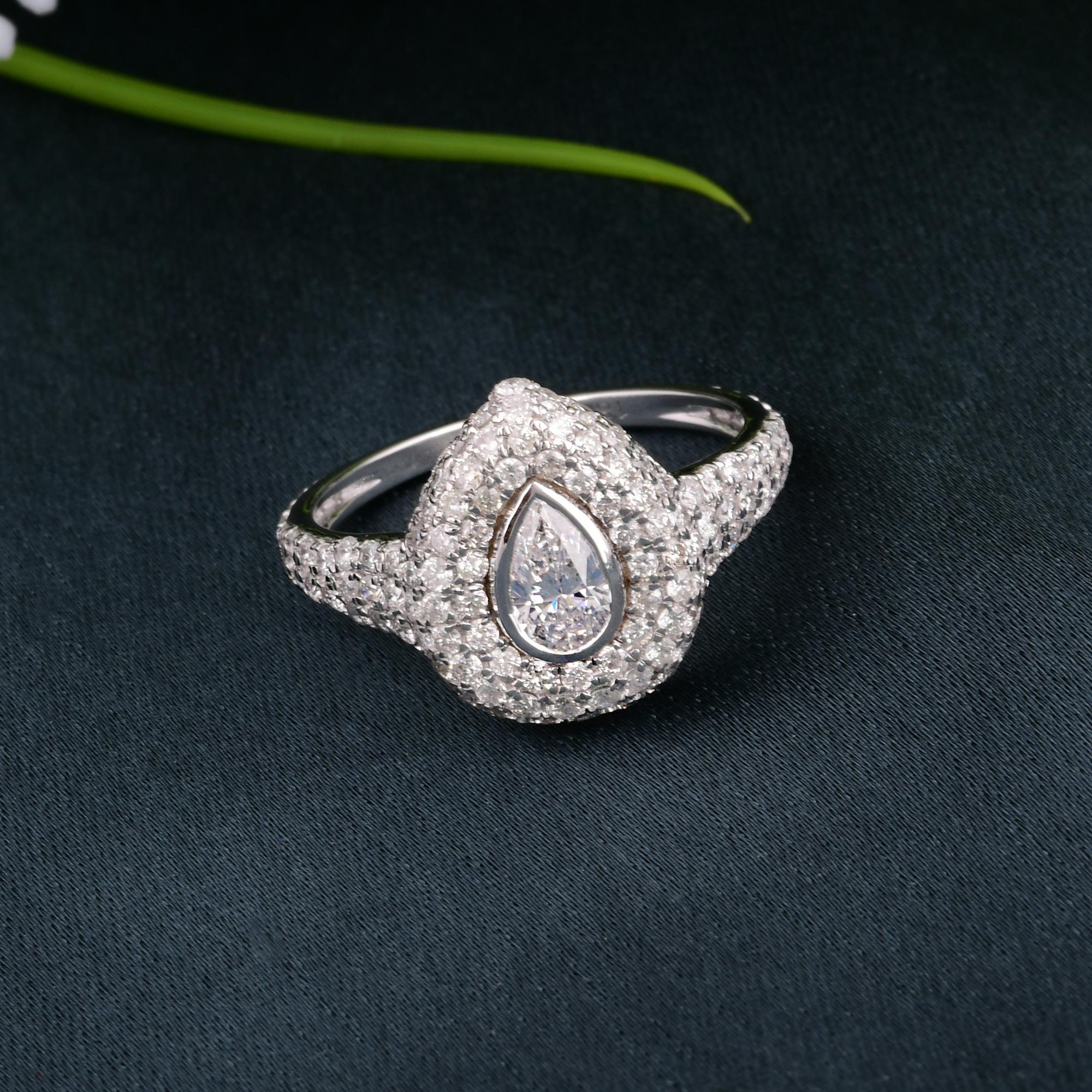 Modern 1.54 Carat Pear Diamond Studded Ring 14 Karat White Gold Handmade Fine Jewelry For Sale