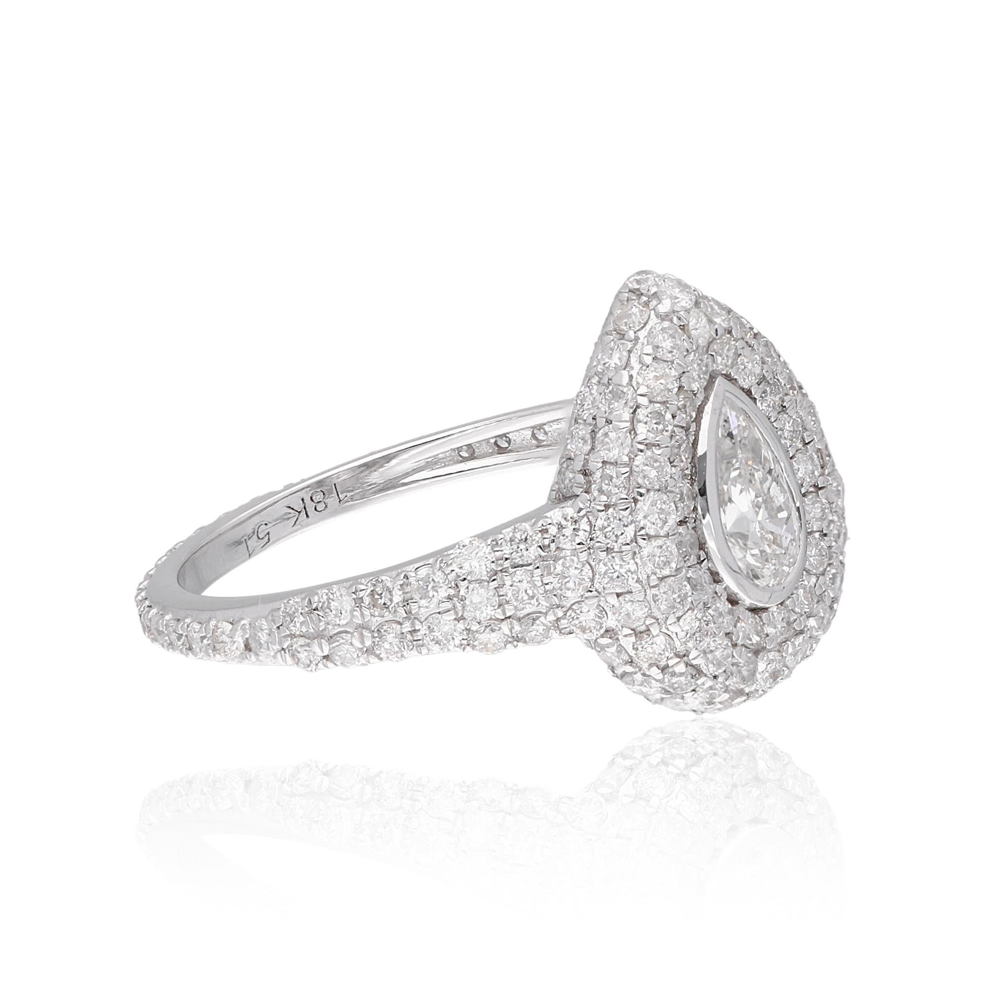 Women's 1.54 Carat Pear Diamond Studded Ring 14 Karat White Gold Handmade Fine Jewelry For Sale