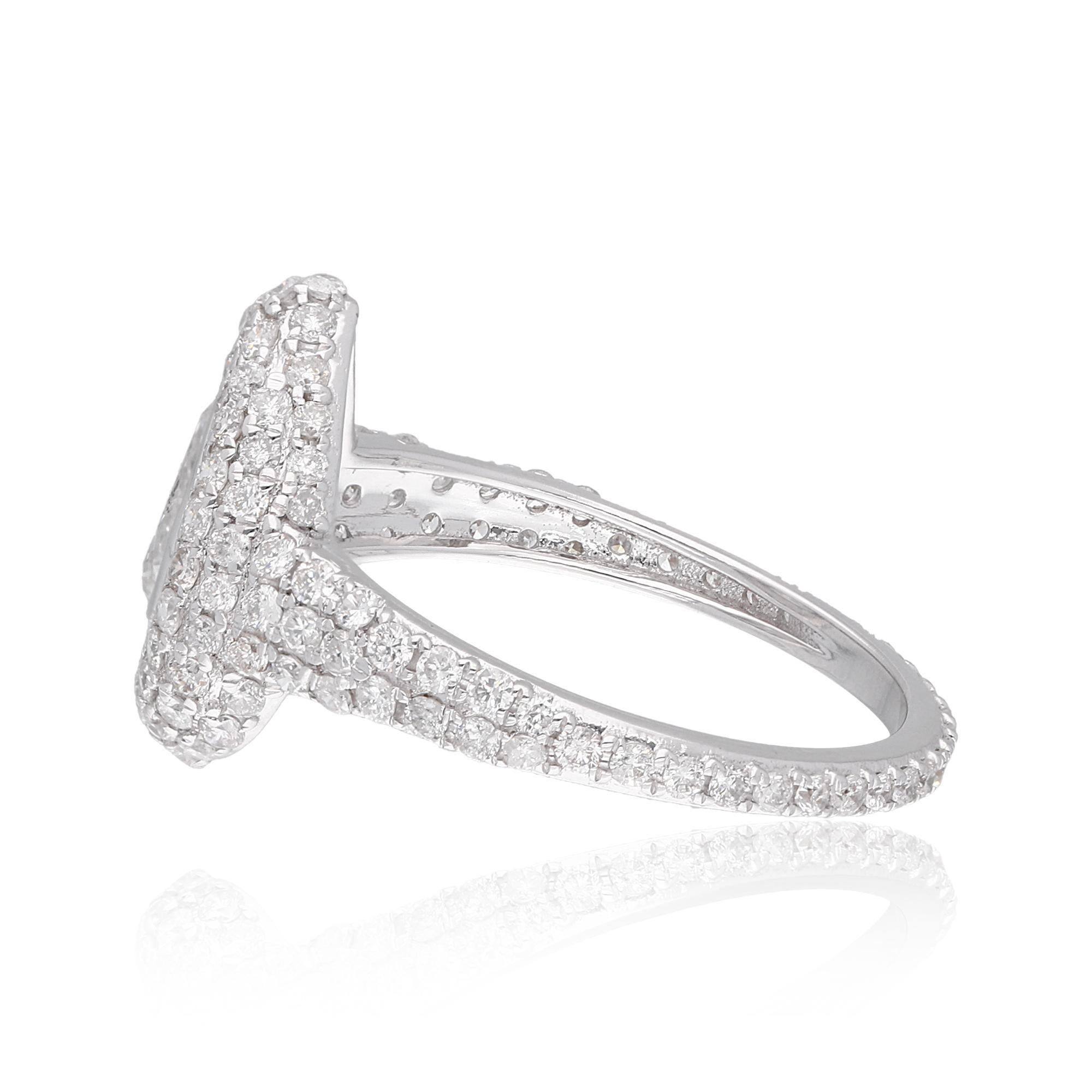 1.54 Carat Pear Diamond Studded Ring 14 Karat White Gold Handmade Fine Jewelry For Sale 1