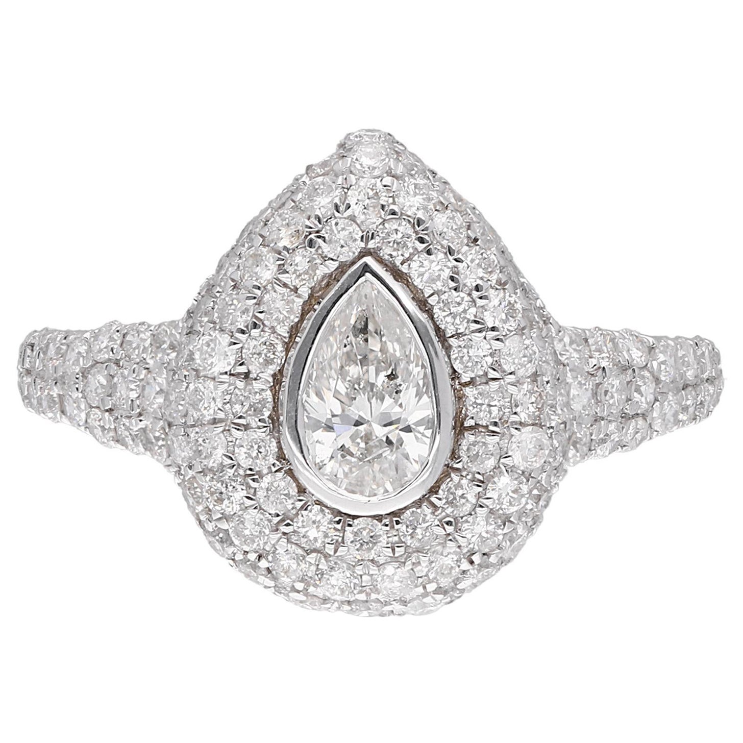 1.54 Carat Pear Diamond Studded Ring 14 Karat White Gold Handmade Fine Jewelry