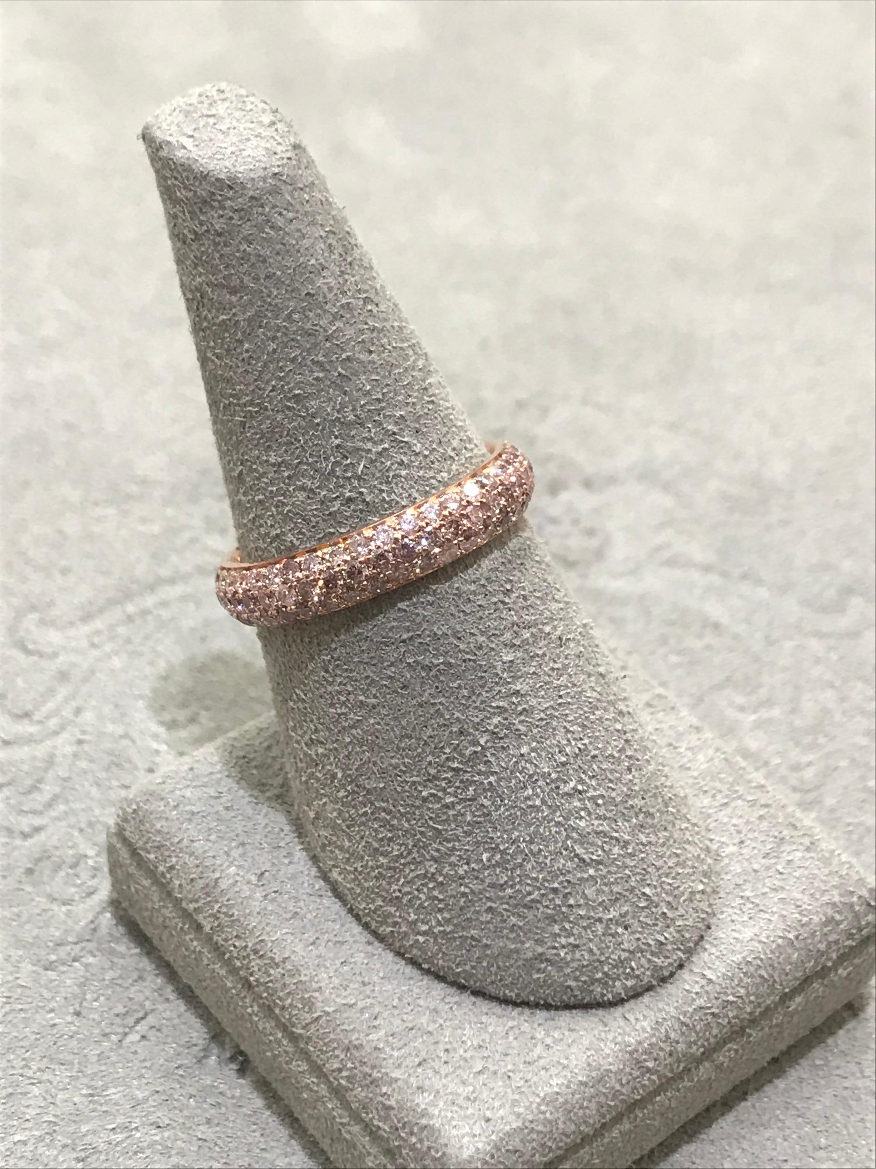 Showcasing natural pink diamonds weighing 1.54 carats total, micro-pave set in 18 karat rose gold. 