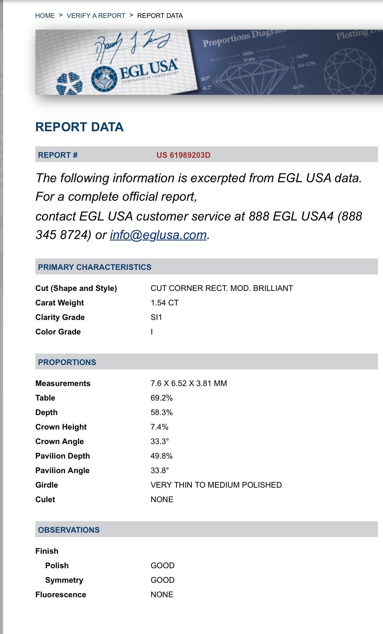 1.54 Carat Radiant Cut 'EGL' Diamond Engagement Ring, 18 Karat 2