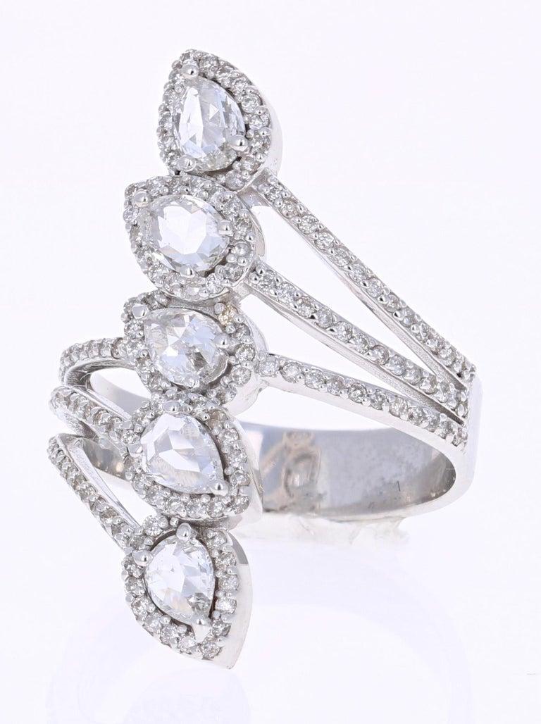 Contemporary 1.54 Carat Rose Cut Diamond 18 Karat White Gold Cocktail Ring