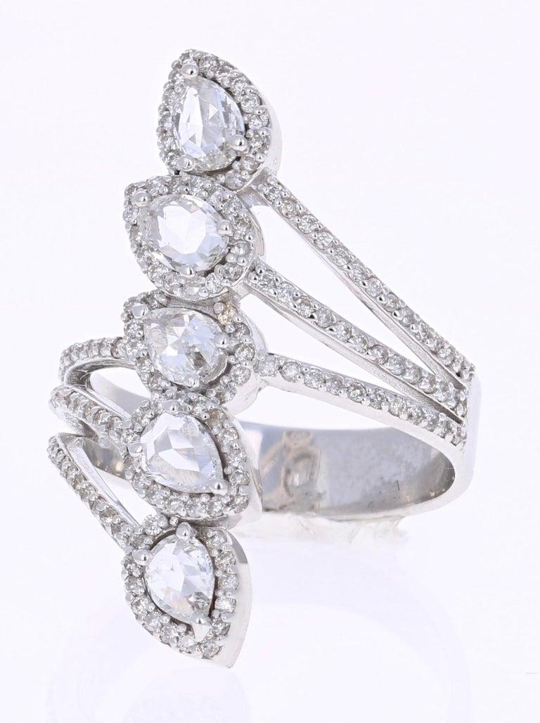 Contemporary 1.54 Carat Rose Cut Diamond White Gold Cocktail Ring For Sale