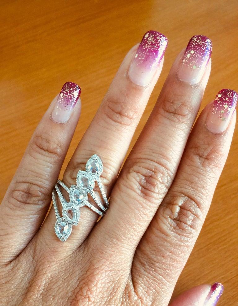 1.54 Carat Rose Cut Diamond White Gold Cocktail Ring In New Condition For Sale In Los Angeles, CA