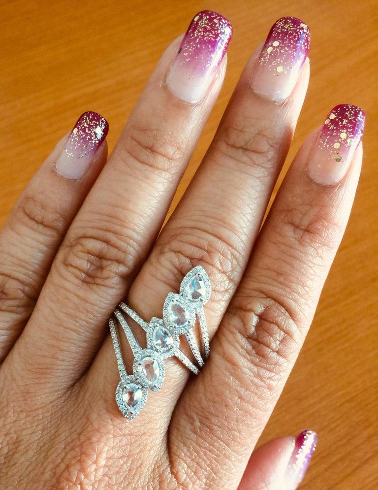 1.54 Carat Rose Cut Diamond White Gold Cocktail Ring For Sale 1