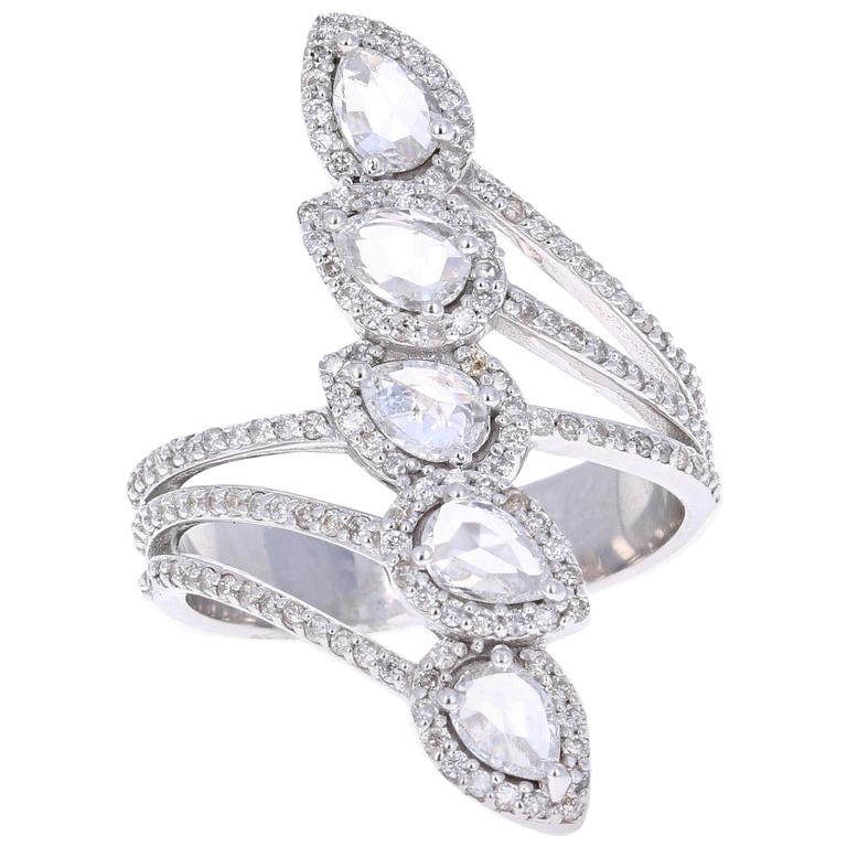 1.54 Carat Rose Cut Diamond White Gold Cocktail Ring For Sale
