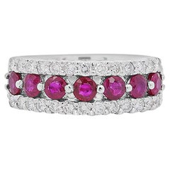 1.54 Carat Round Cut Ruby and Diamond Double-Row Eternity Band Ring