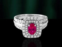 1.54 Carat Ruby Diamond Womens Cocktail Ring in 14 Karat White Gold