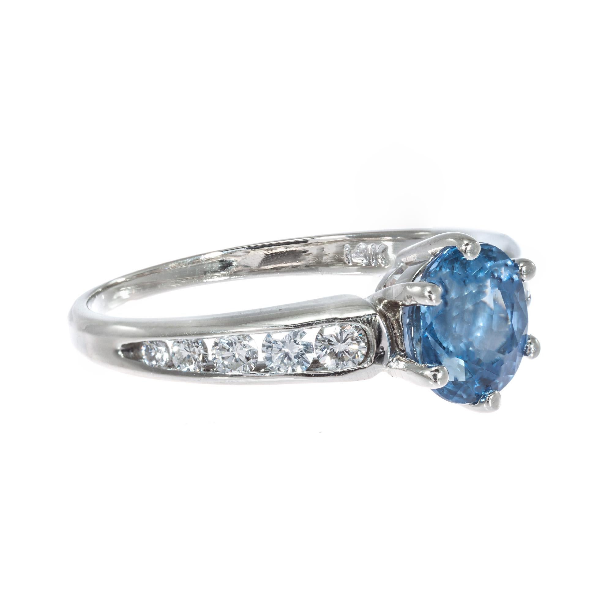 Women's 1.54 Carat Sapphire Diamond White Gold Solitaire Engagement Ring