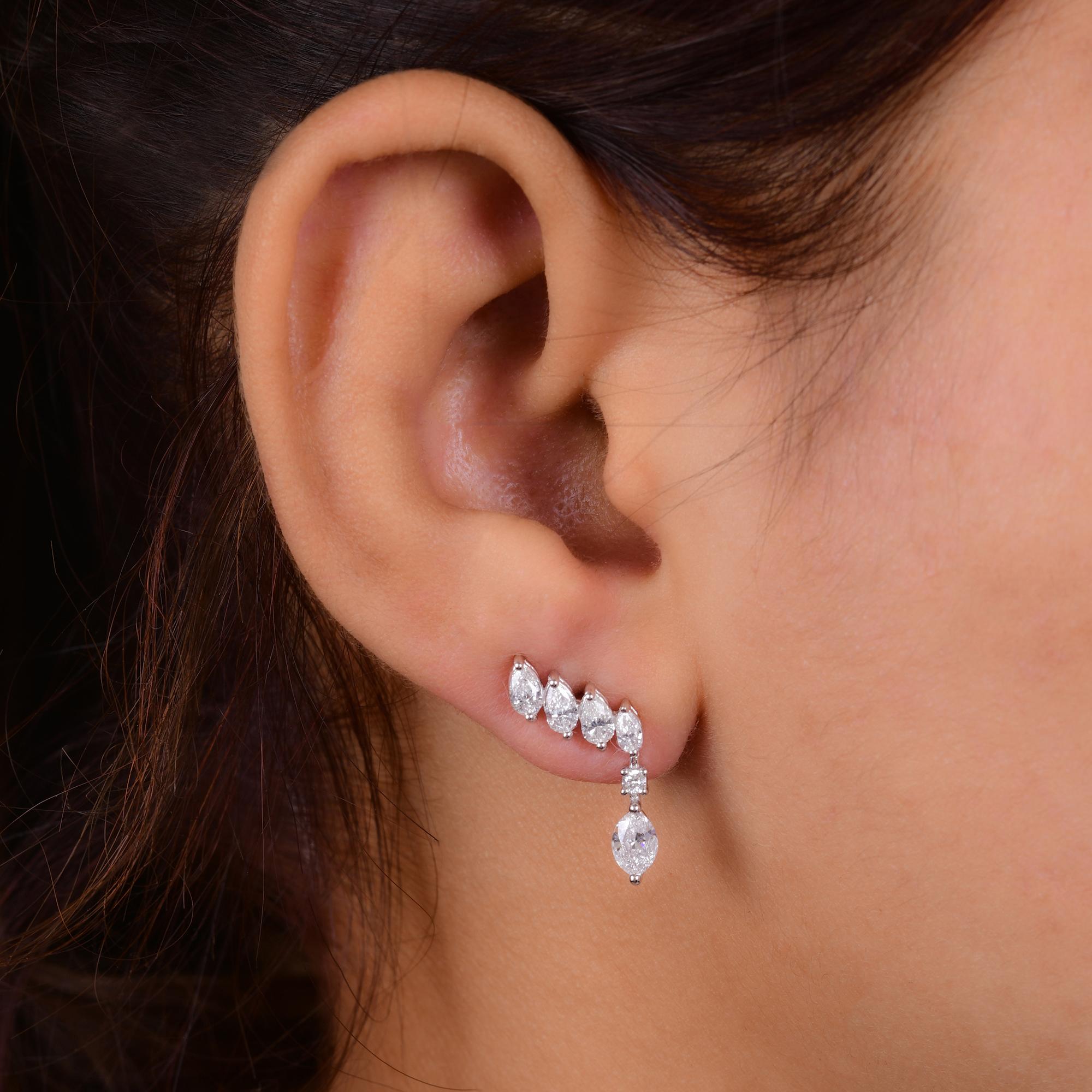 Modern 1.54 Carat SI Clarity HI Color Multi Shape Diamond Earrings 18 Karat White Gold For Sale