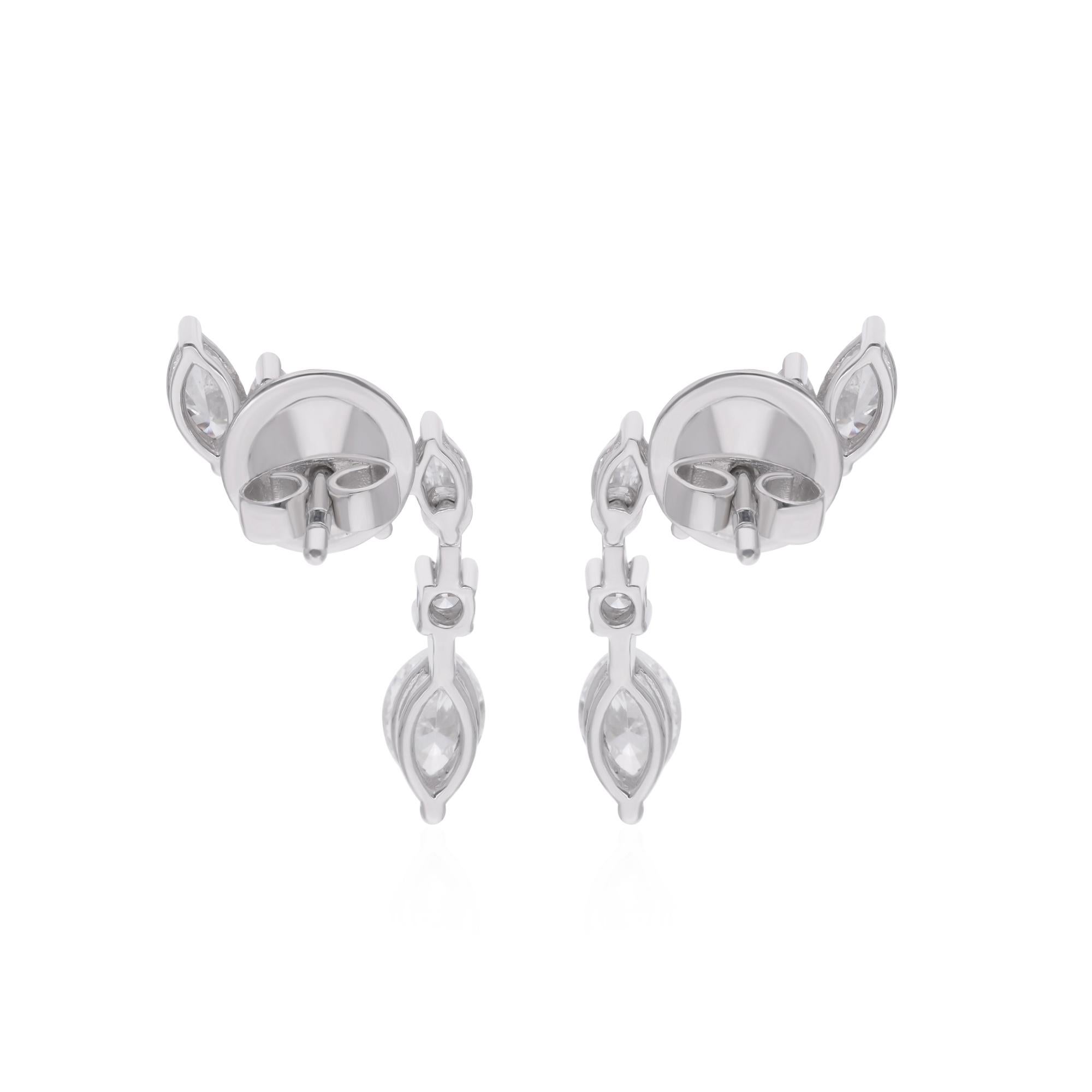 Women's 1.54 Carat SI Clarity HI Color Multi Shape Diamond Earrings 18 Karat White Gold For Sale