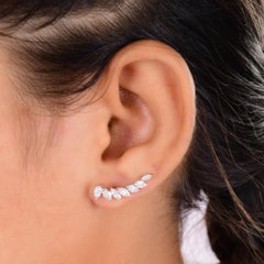1.54 Carat SI/H Diamond Ear Climber Stud Earrings 18 Karat White Gold Jewelry