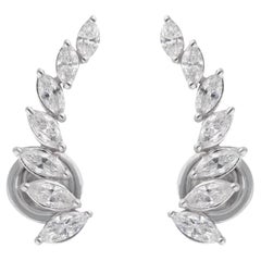 1.54 Carat SI/H Diamond Ear Climber Stud Earrings 18 Karat White Gold Jewelry