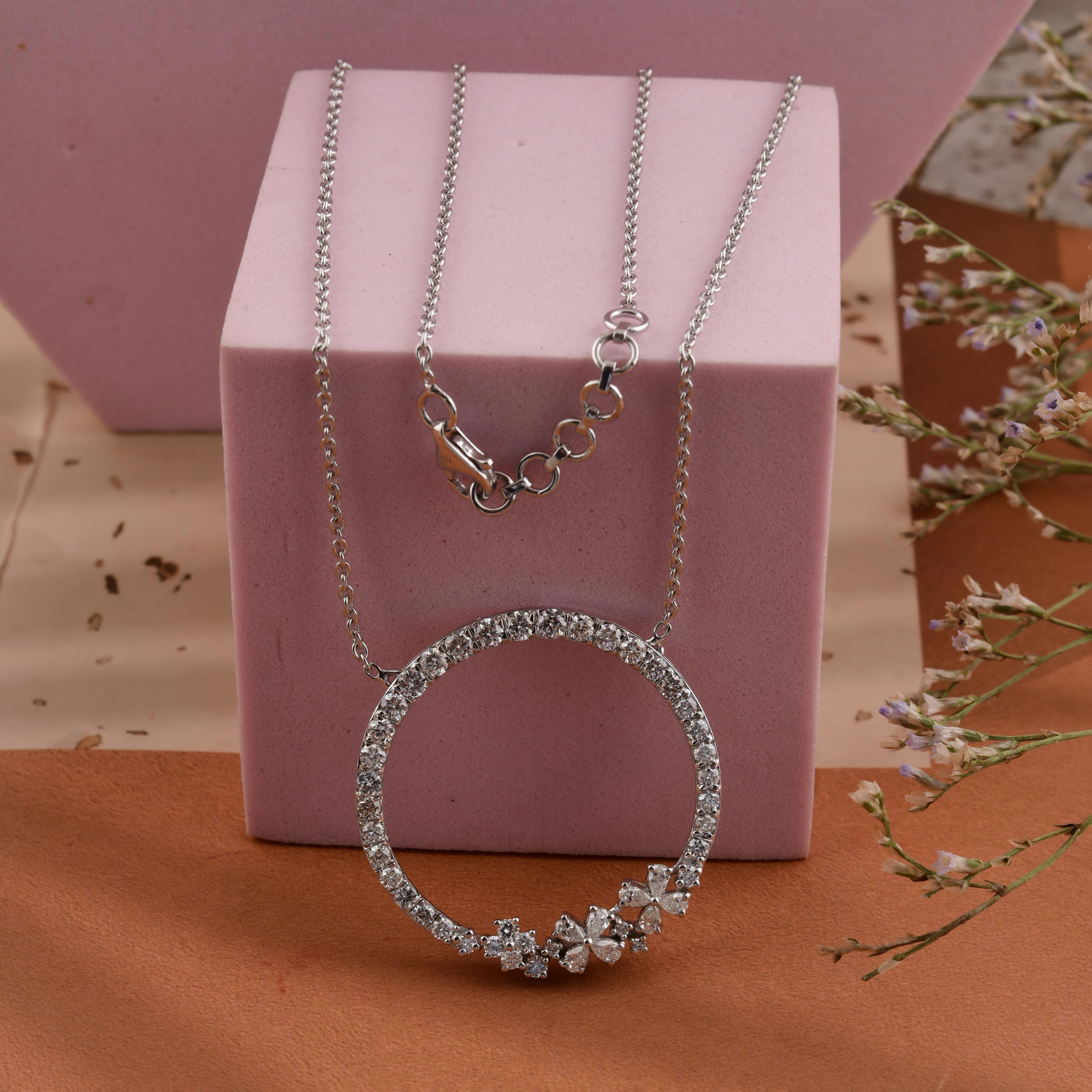 Taglio a goccia 1,54 carati SI/H Pear Round Diamond Circle Pendant Gioielli in oro bianco 18 carati in vendita