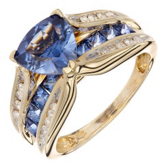 Bague de fiançailles en or jaune avec diamants et tanzanite de 1,54 carat