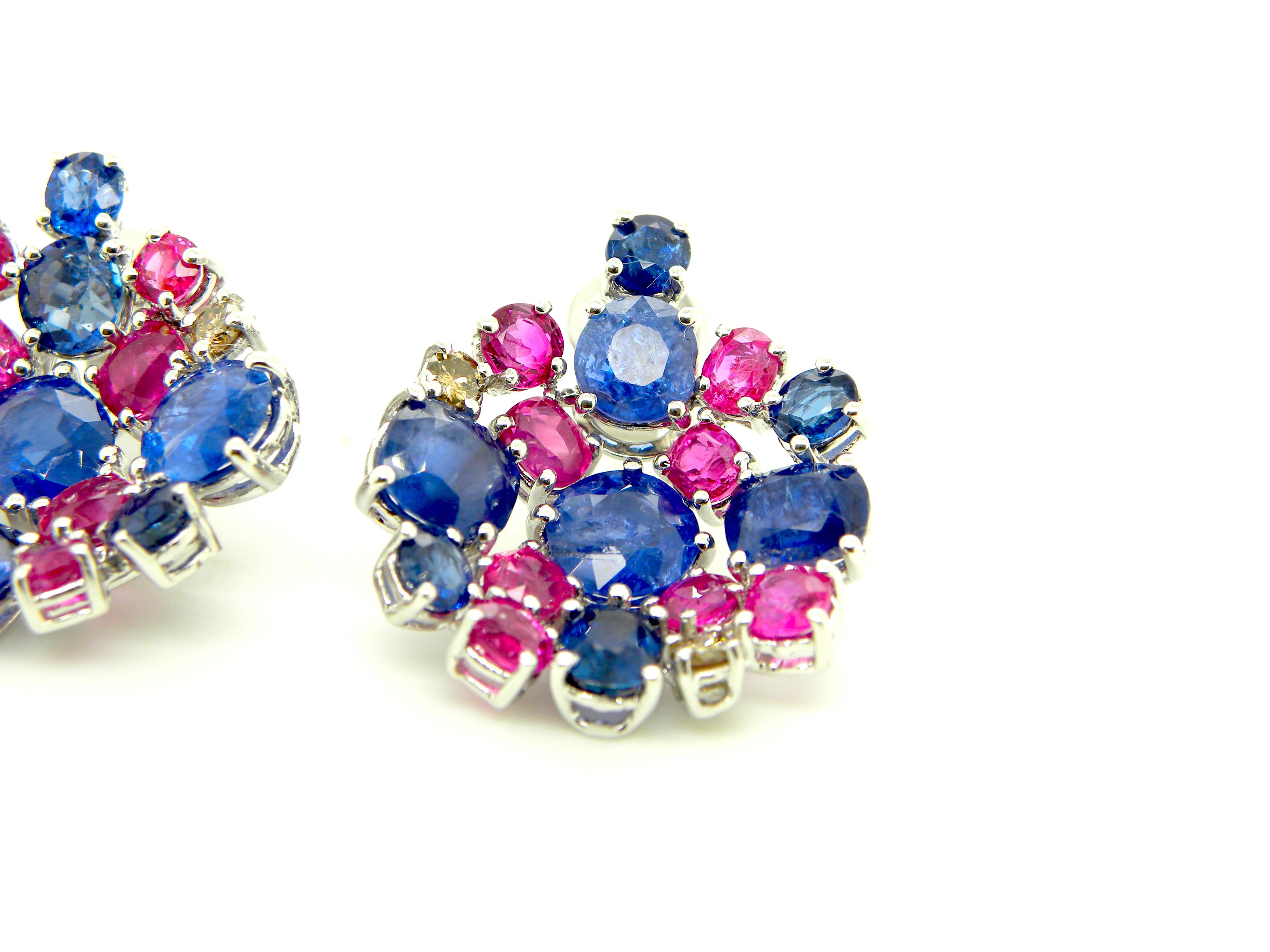 blue sapphire and ruby cluster stud earrings