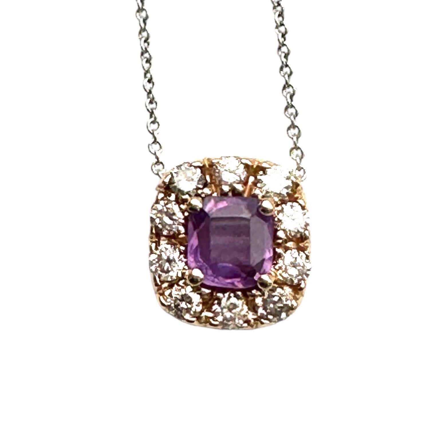 Contemporary 1.54 Carat Unheated Pink Sapphire and Diamond Halo Necklace, GIA-certified For Sale