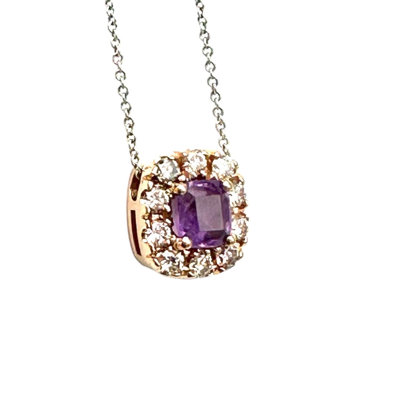 Cushion Cut 1.54 Carat Unheated Pink Sapphire and Diamond Halo Necklace, GIA-certified For Sale
