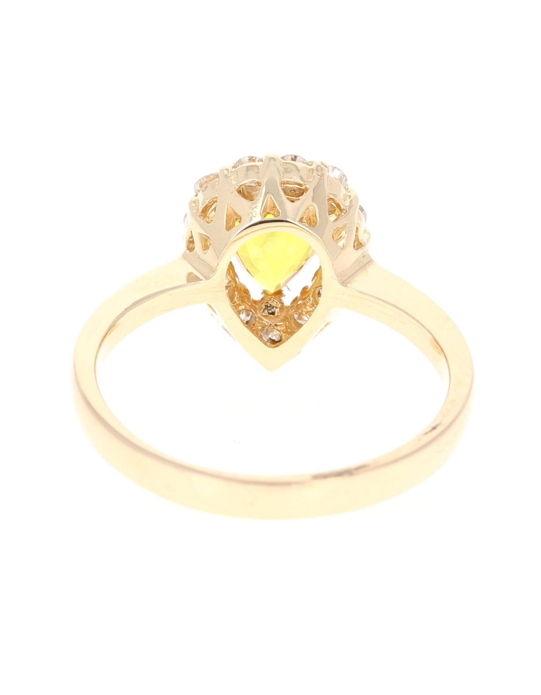 Contemporary 1.54 Carat Yellow Sapphire and Diamond 14 Karat Yellow Gold Ring
