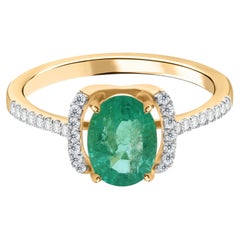 1.54 Carat Zambian Emerald 0.37 Carat SI/H Diamond Ring 14 Karat Yellow Gold