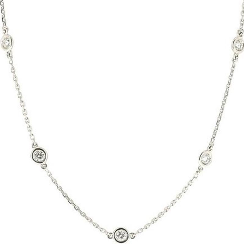 Round Cut 1.54 Carats GVS Round Diamonds Beaded Necklace 18K White Gold Sautoir Necklace