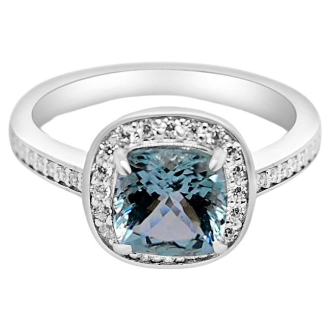 Cushion Cut Aquamarine Fashion Ring In 925 Sterling Silver (7x7) Bridal Gift
