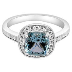 Bague fantaisie en argent 925 avec aigue-marine taillée en coussin (7x7) Cadeau de mariage