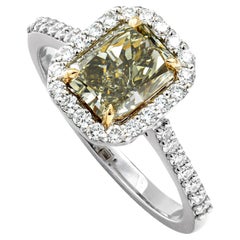 1.54 Ct Natural Fancy Gray Yellowish Green Diamond Ring