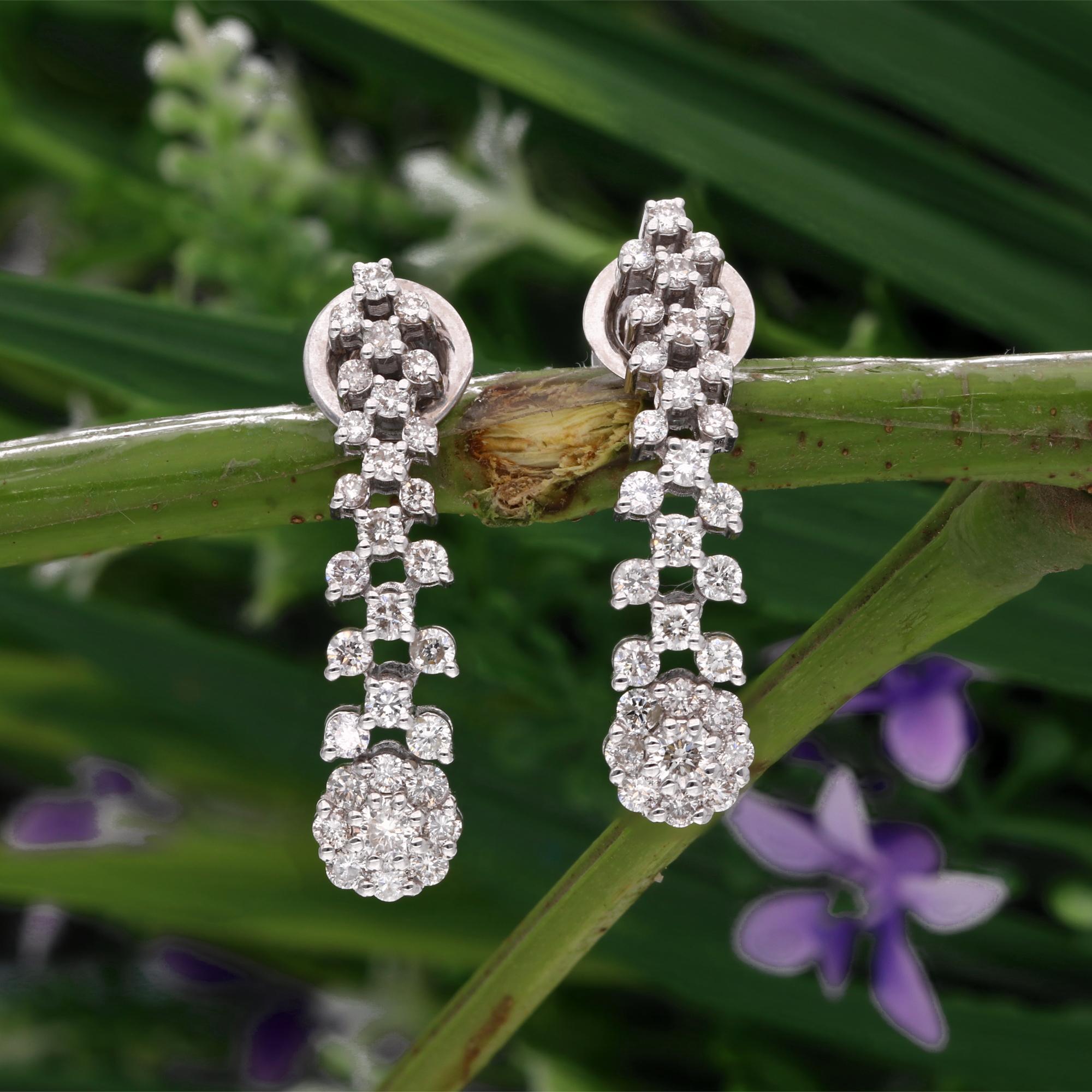 1,54 ct SI Claridad Color HI Pendientes colgantes de diamantes Joyas de oro blanco de 14 quilates Corte redondo en venta