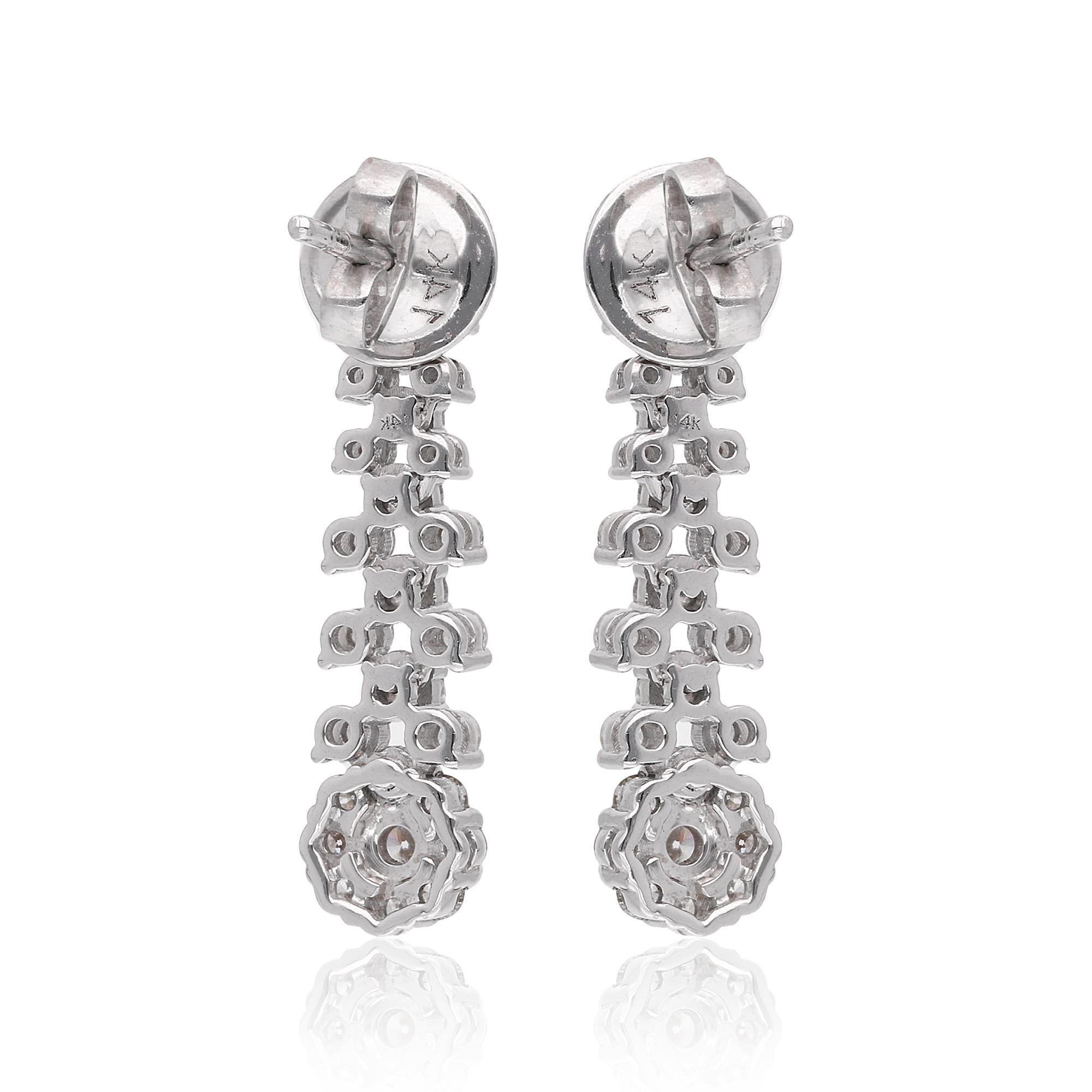 Women's 1.54 Ct SI Clarity HI Color Diamond Dangle Earrings 14 Karat White Gold Jewelry For Sale