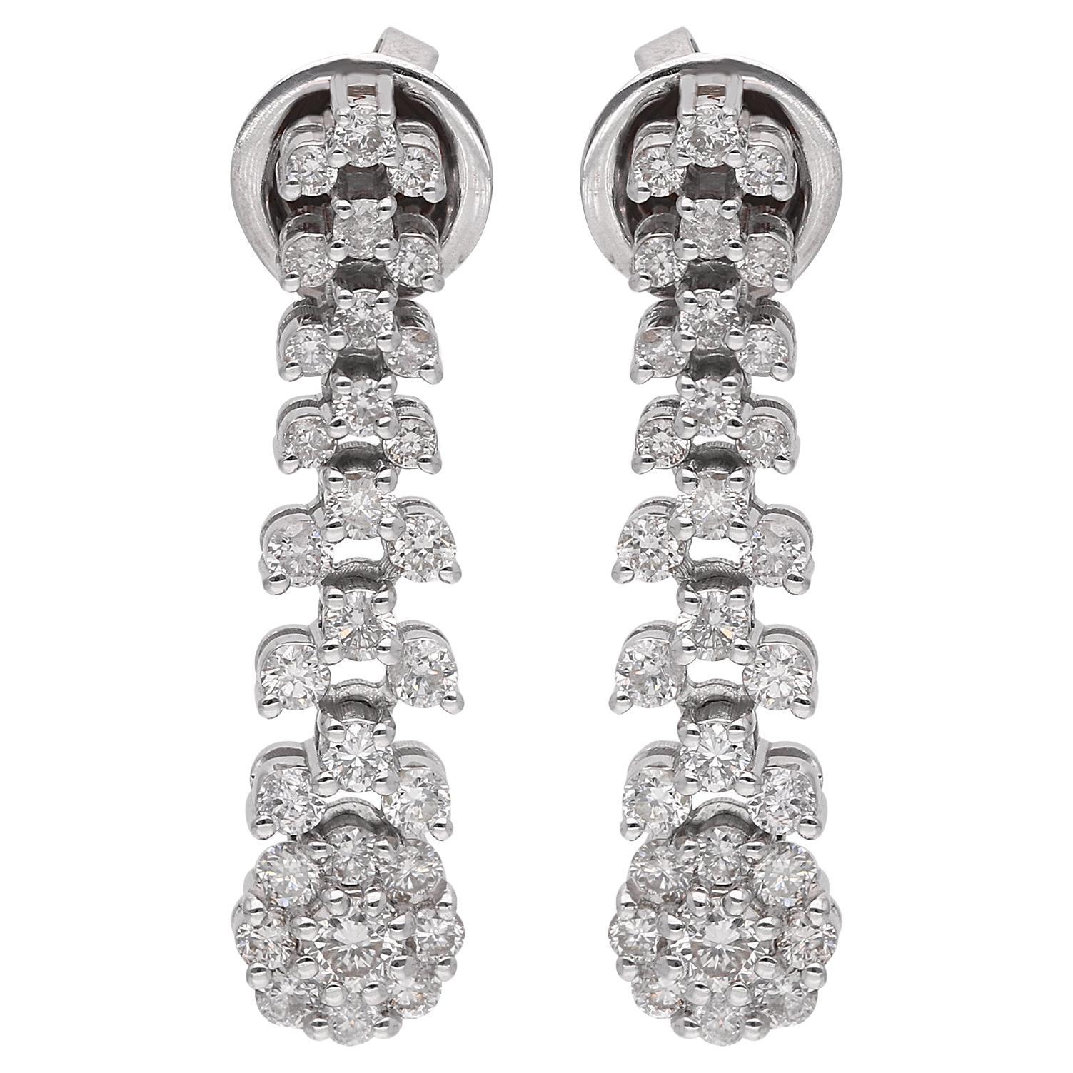 1.54 Ct SI Clarity HI Color Diamond Dangle Earrings 14 Karat White Gold Jewelry