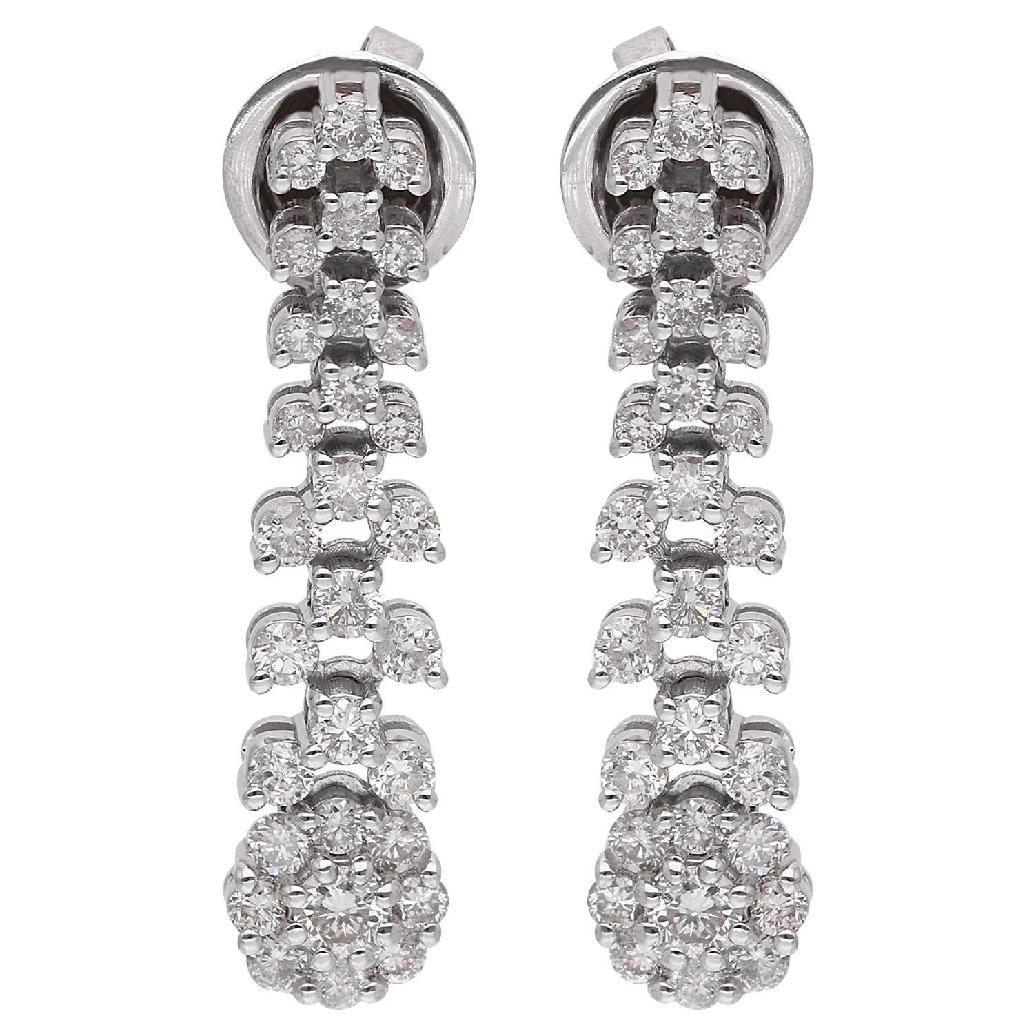 1.54 Ct SI Clarity HI Color Diamond Dangle Earrings 14 Karat White Gold Jewelry