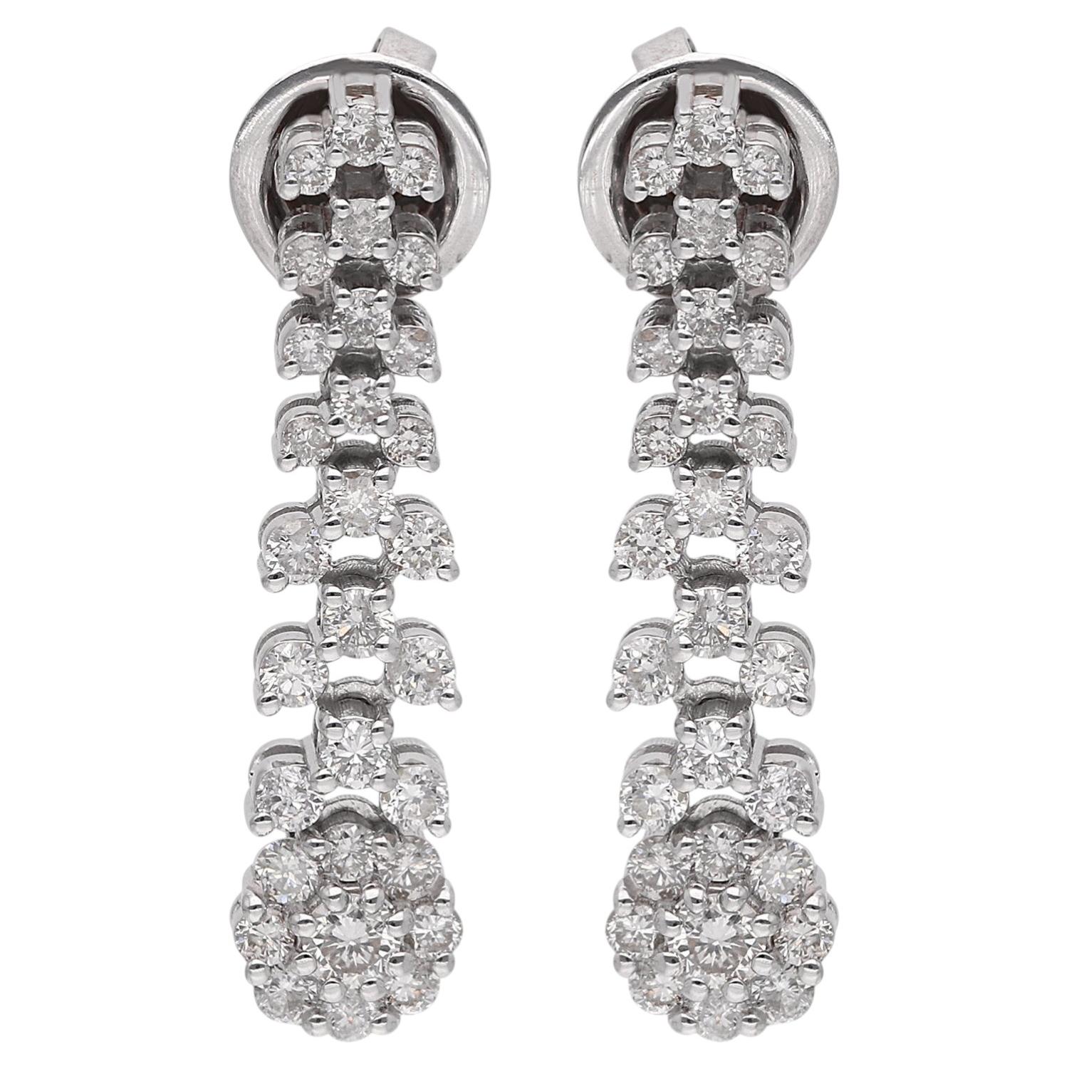 1.54 Ct SI Clarity HI Color Diamond Dangle Earrings 14 Karat White Gold Jewelry